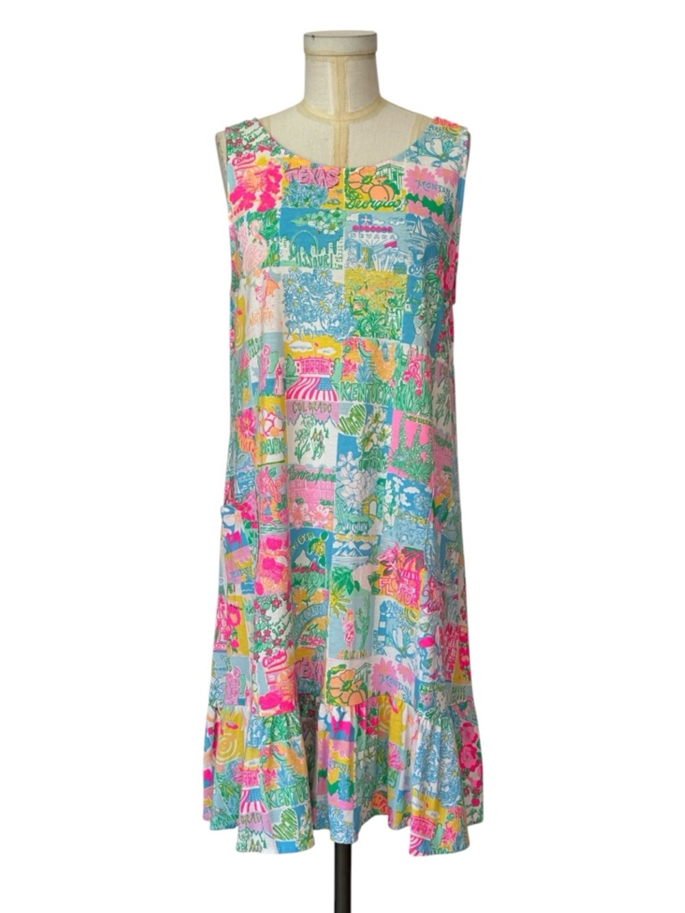 Kristen Flounce Dress Pop Up Lilly State Of Mind US States Patchwork Size Large